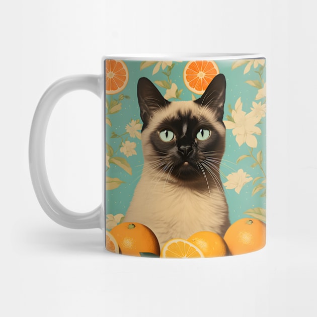 Retro Kitsch Siamese Cat and Citrus Fruit Collage by KittyStampedeCo